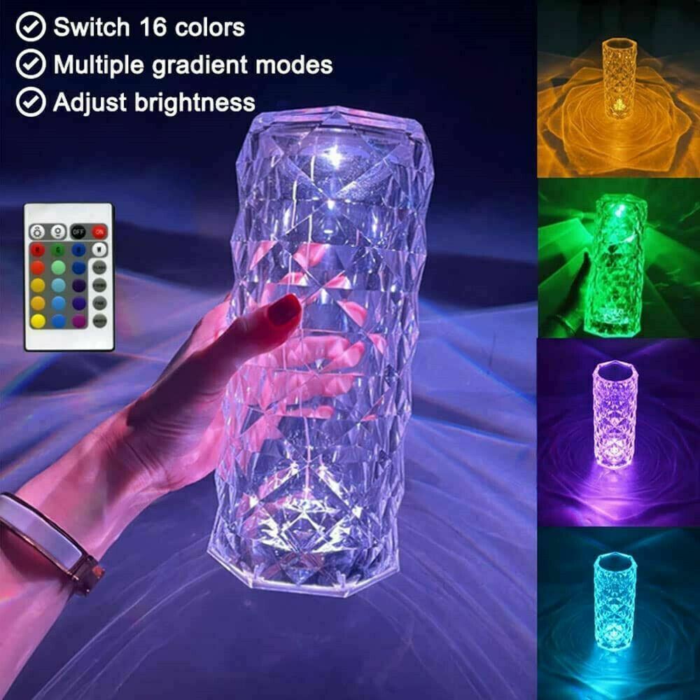 RGB Crystal Diamond Table Lamp – 16-Color Touch & Remote Control - RGBlyte